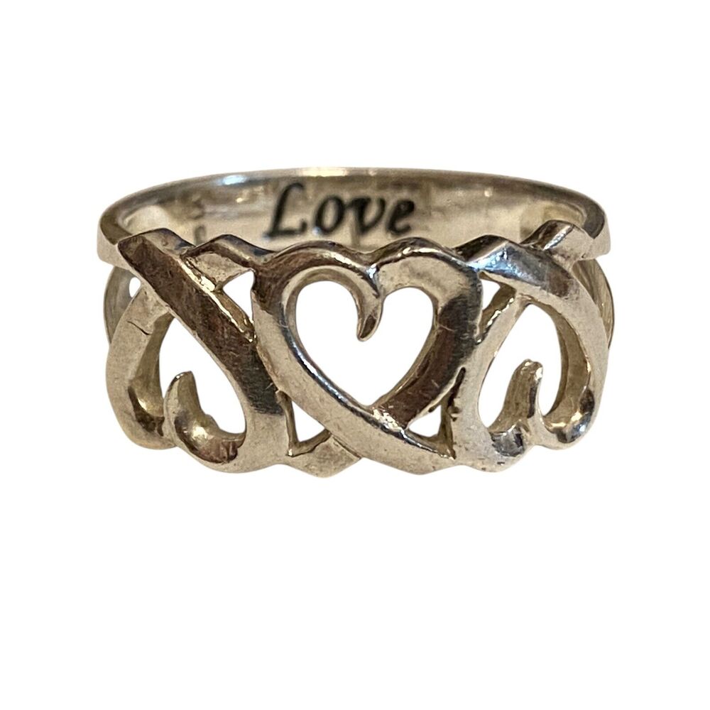 Triple Loving Heart 925 Sterling Silver Signed LA Ring Size 8 Love Valentines